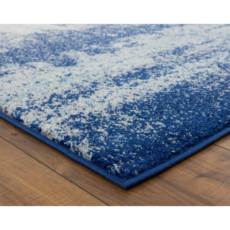 Blue and Beige Abstract 5' x 7' Synthetic Area Rug
