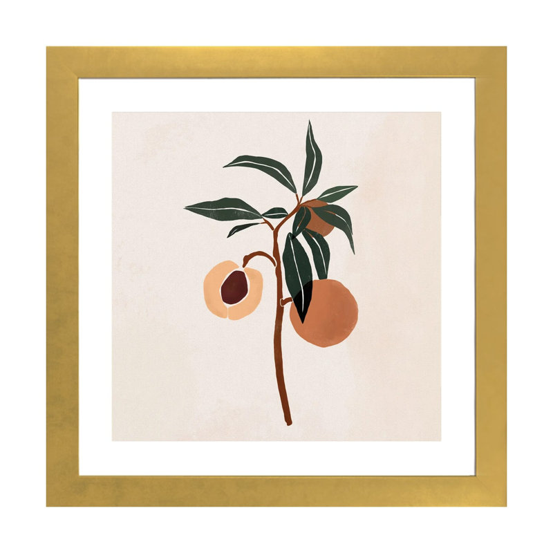 «Peach Branch» par Bria Nicole - impression d'art graphique, Blanc, H 16 po x l 16 po x p 1 po, Papier encadré doré