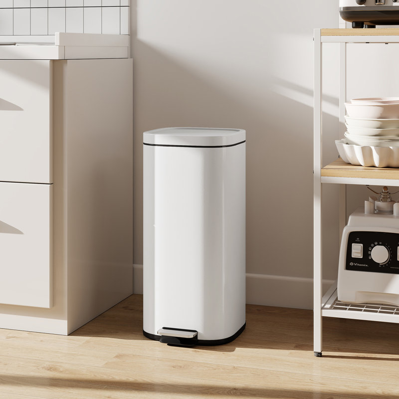 Metal, Plastic Step On Kitchen Trash Can - 30L, Cream