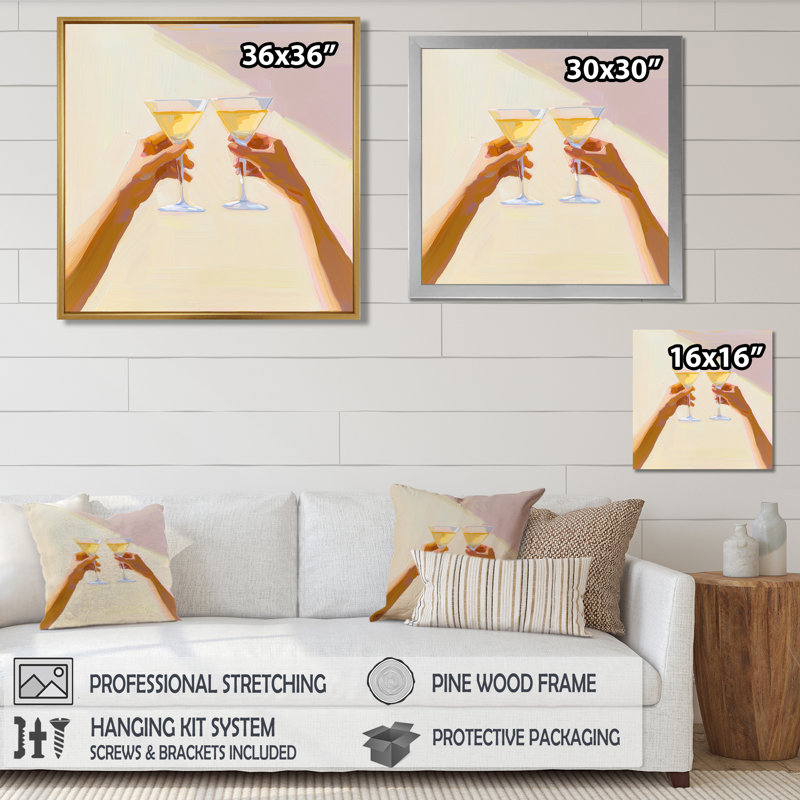 «Mansell Martini Cocktail Drink Friends III», art mural liqueur, H 16 po x l 16 po, Impression encadrée flottante, Doré