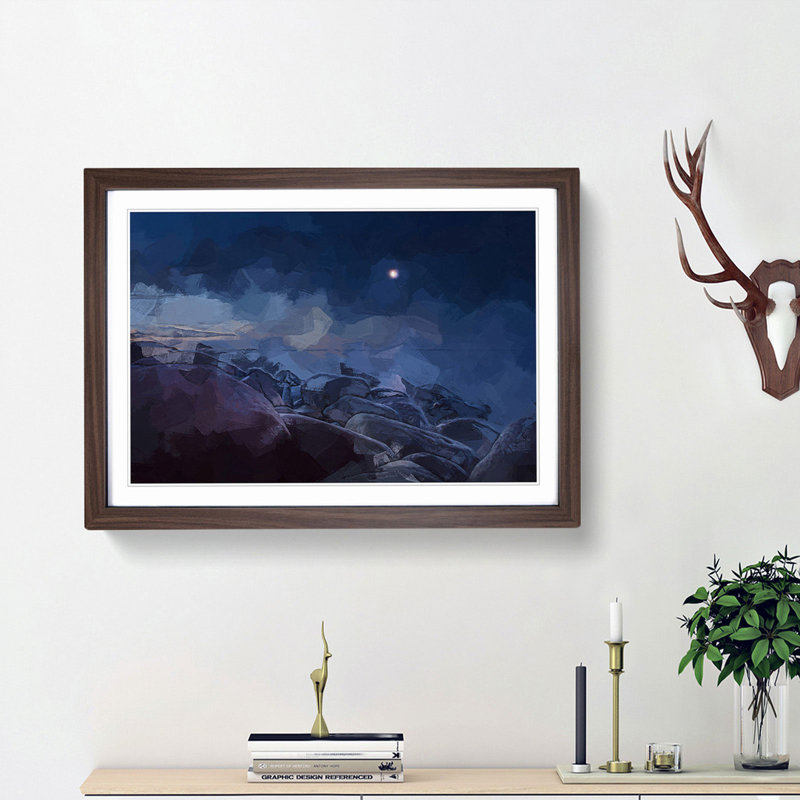 Moonlight over a Beach in Helsinki in Abstract - Picture Frame Graphic Art Print, 36cm H x 48cm W x 2cm D, Walnut Framed
