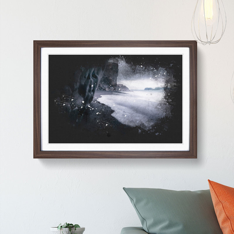 Black Beach in Iceland - Picture Frame Painting Print, 24cm H x 33cm W x 2cm D, Walnut Framed