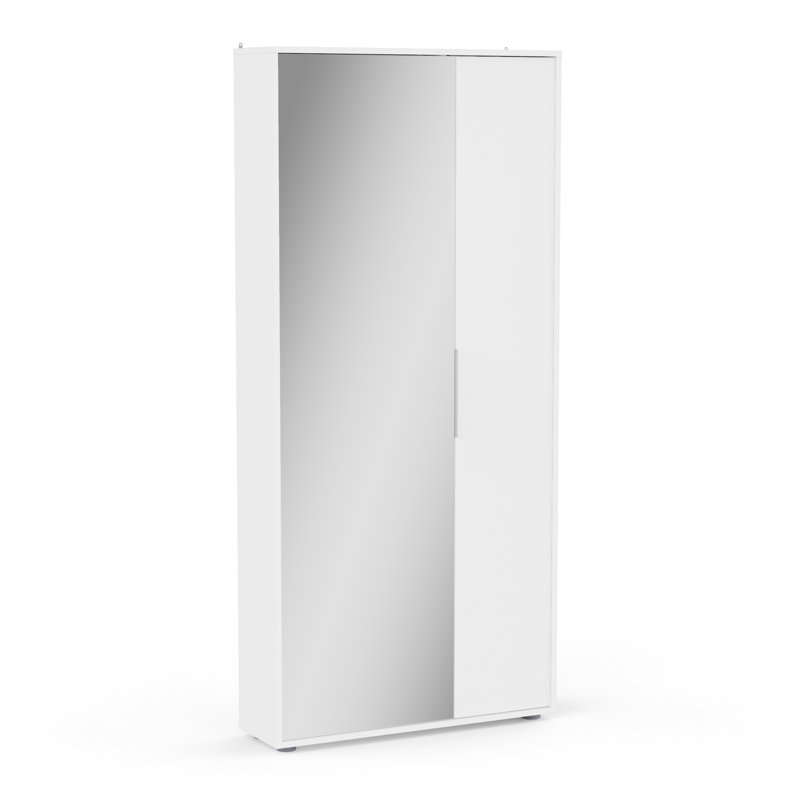 Carolinda 2 Door Large Tall Freestanding Mirrored Shoe Storage Cabinet, Matt White