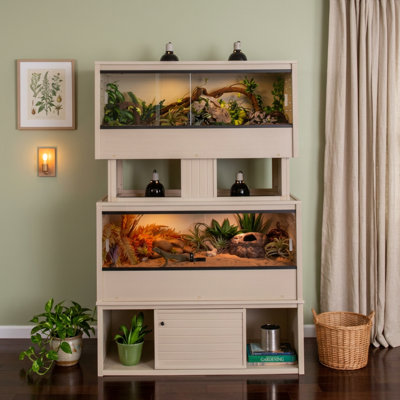 Four piece Set, Two Reptile Enclosures with Low-Profile Storage Stand and Stacker