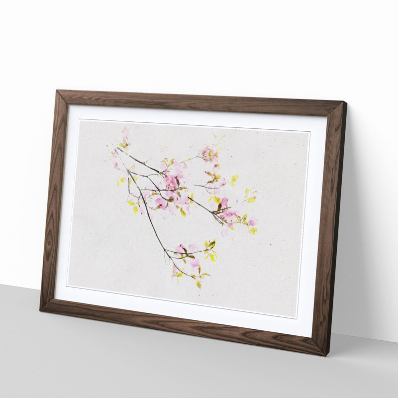 Beauty of a Pink Cherry Blossom Tree Watercolour - Picture Frame Graphic Art Print, 36cm H x 48cm W x 2cm D, Walnut Framed