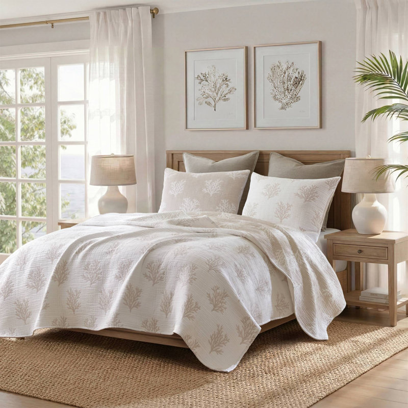 Ensemble de literie réversible pour lit king, couette en mélange de coton, style moderne beige et gris