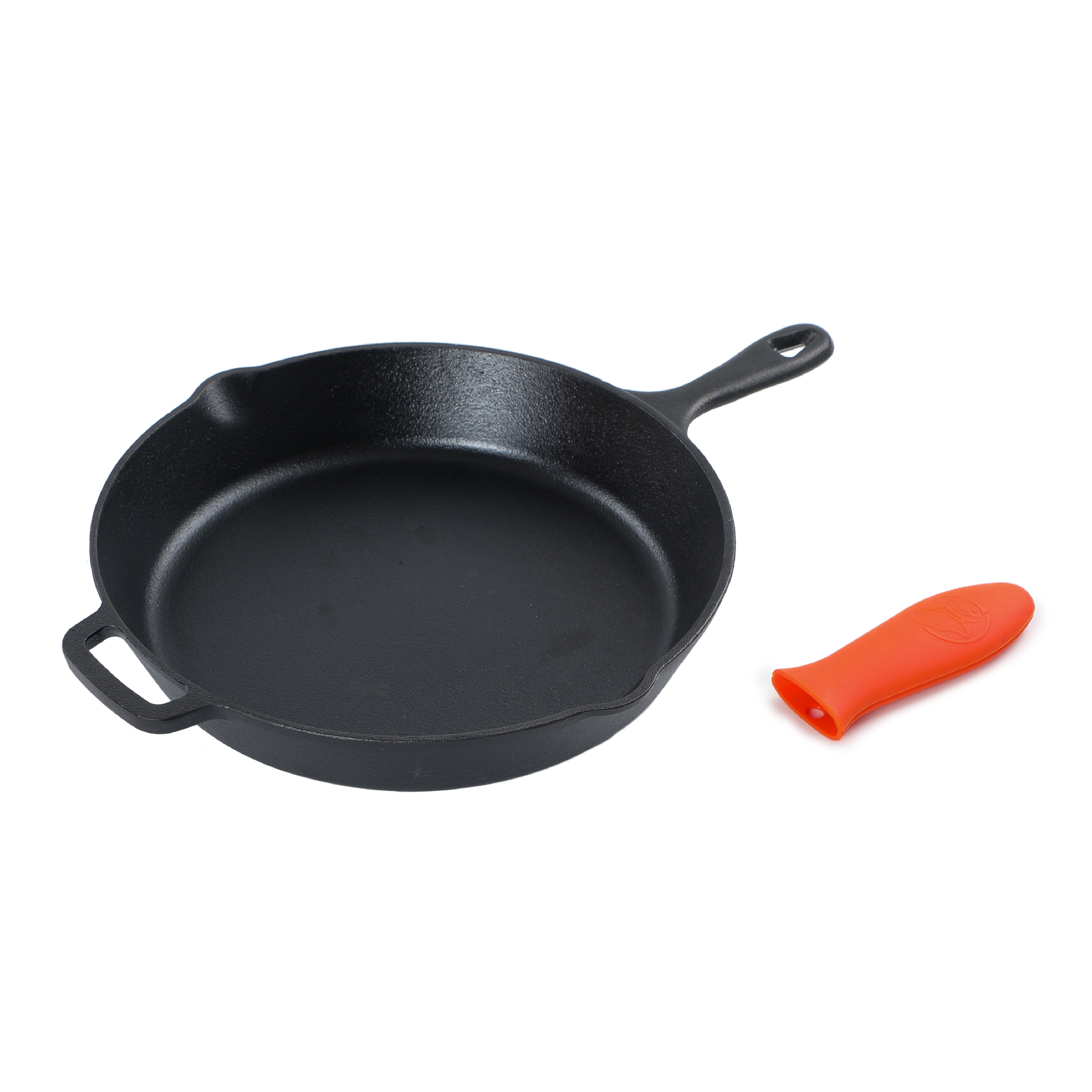 Cast Iron Skillet - 10-Inch Frying Pan with Pour Spouts + Silicone  Heat-Resistant Handle Cover Holder - Pre-Seasoned Oven Safe Cookware 