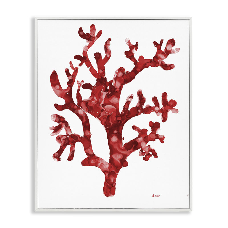  Red Coral Sprig, art de la giclée encadrée par Patti Mann, H 30 po x l 24 po, Estampe numérique encadrée blanc bord de mer