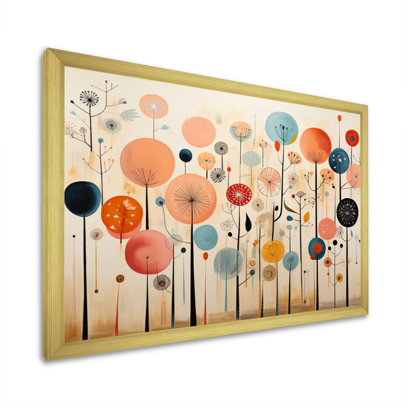 Fond d'écran coloré Mid Mid Century Whimsical - Art abstrait Mid-Century, Cadre doré à une seule photo
