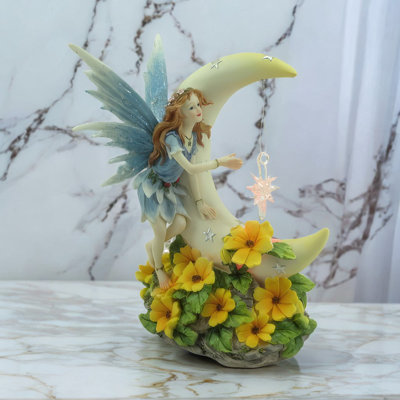 7.75"W Fairy on Moon with LED Figurine