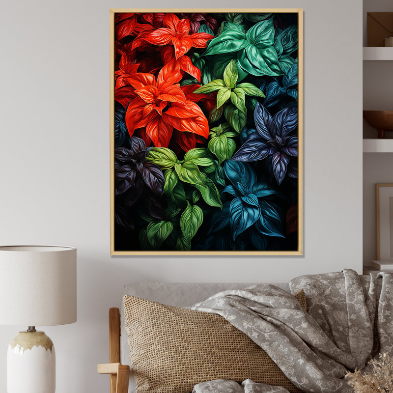 «Herbs Basil Vibrance 5 - Floral Herbs», art mural, Cadre flottant brun, 40" H x 30" W