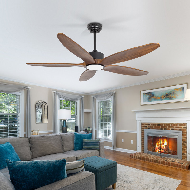 5 Brown Blades Ceiling Fan With Light And Remote, Quiet Reversible Dc Motor, 6 Wind Speed, Led Dimmable And Memory, For Bedroom/patios/living Room