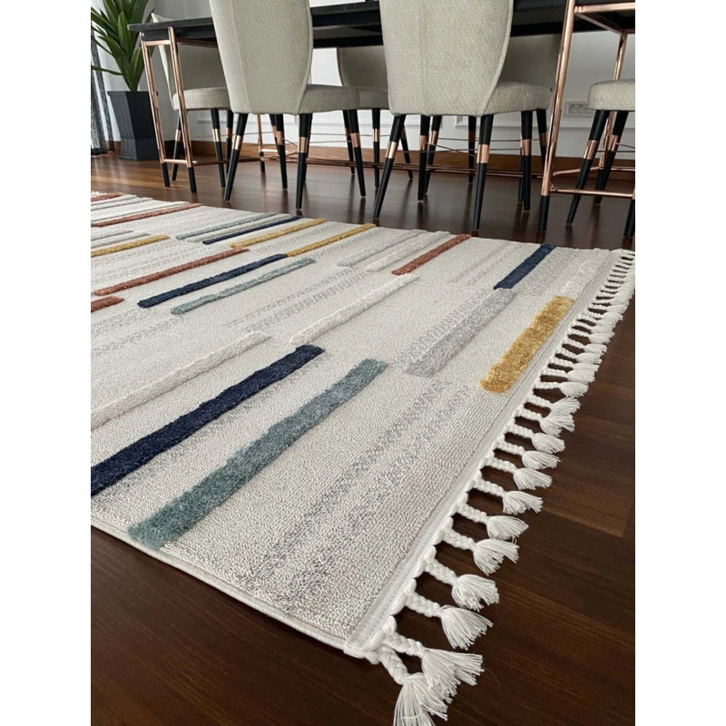 Tapis en coton Tishina, Tapis de couloir 3 pi 11 po x 8 pi 10 po