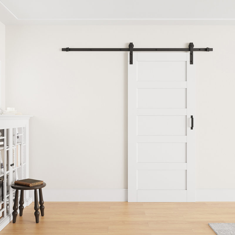 Porte de grange coulissante en bois 32 po x 80 po avec surface finie, toute la quincaillerie d'installation et la fermeture en douceur sont incluses, peut être repeinte, aucun assemblage requis