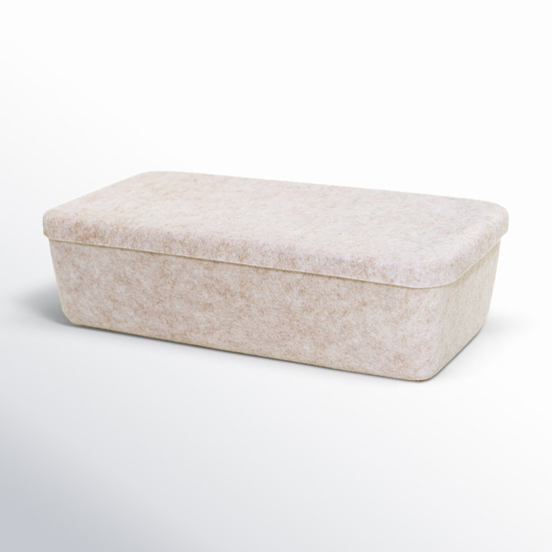 Sculpted Felt Storage Bin - Long with Lid, Beige