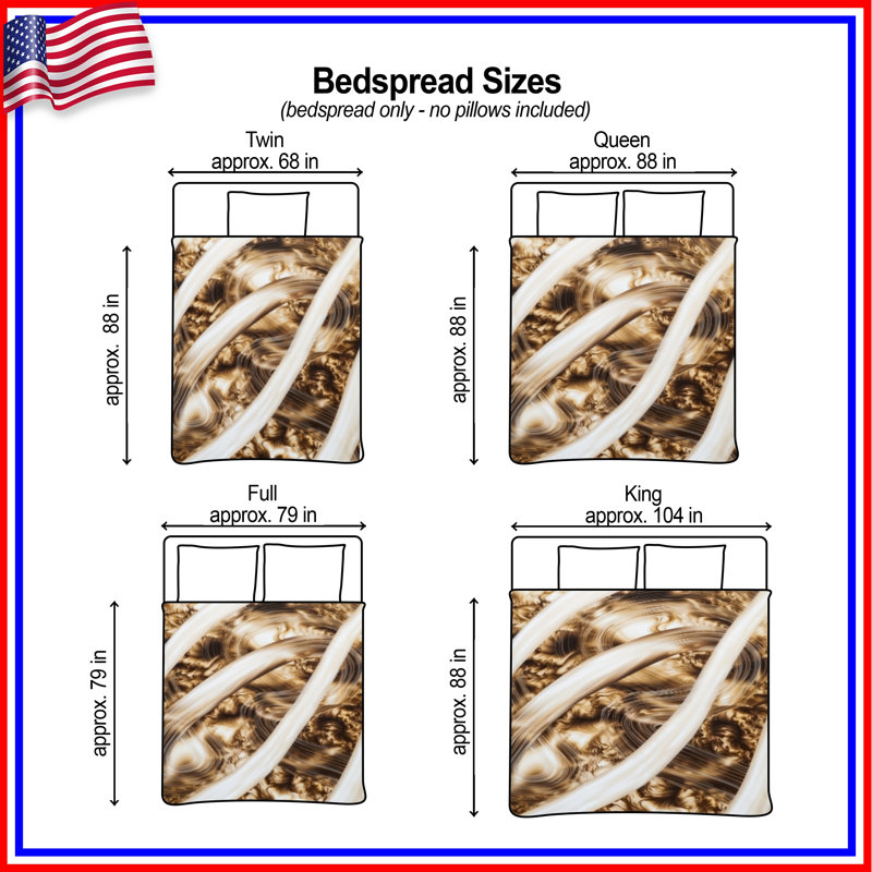 Swirling Brown Patterns Quilted Bedspread All Sizes, Queen