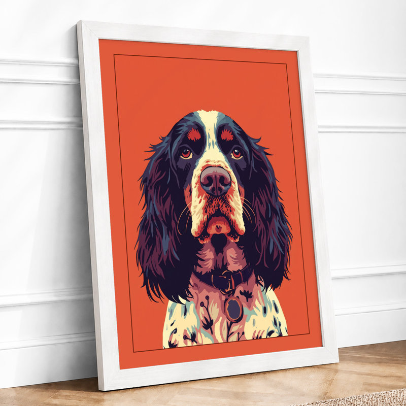 Spaniel Portrait Modern - Framed Print, A2 - 59.4 x 42.0 cm, White