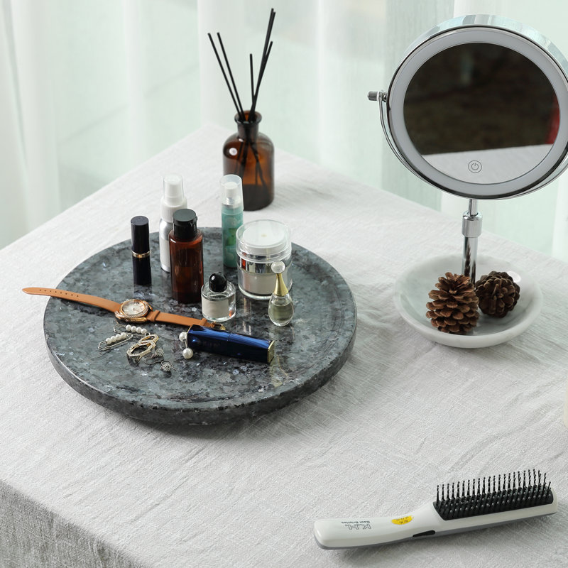 Plateau rond en marbre naturel Guein, bleu perle, Blue Pearl