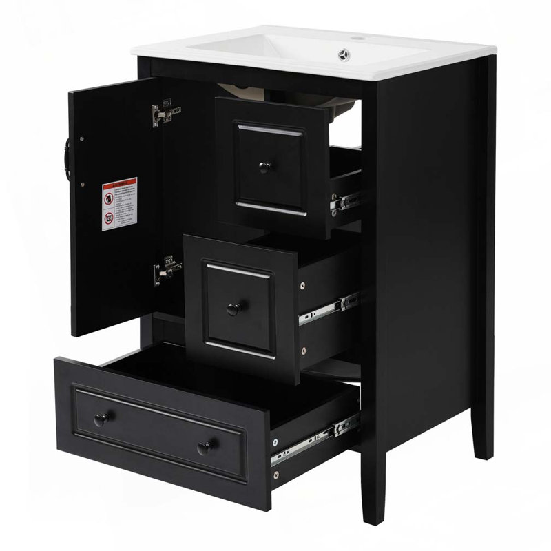 Meuble-lavabo avec lavabo, armoire et tiroirs, Noir