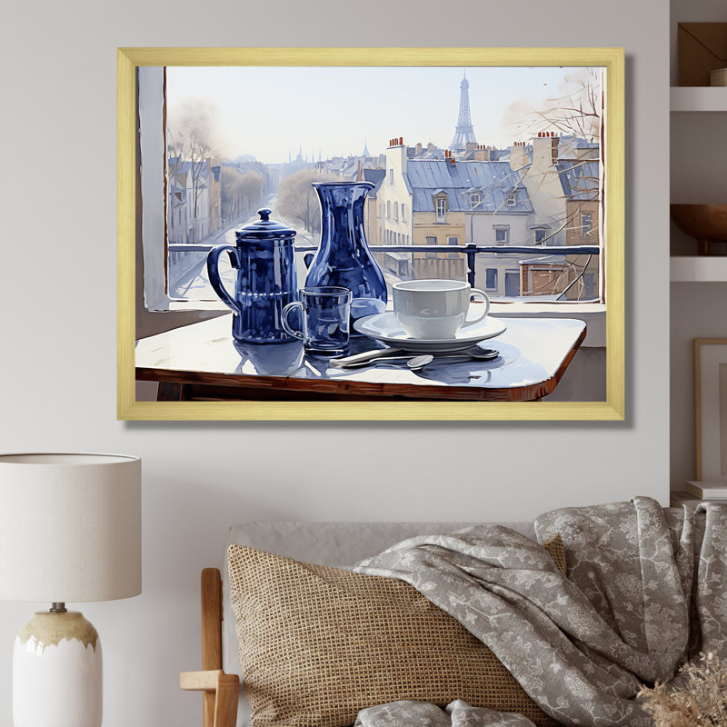 Grey Urban Parisian Outlook - City Paris Wall Art, Gold Closed Corner Framed, 30" H x 40" W x 1.5" D