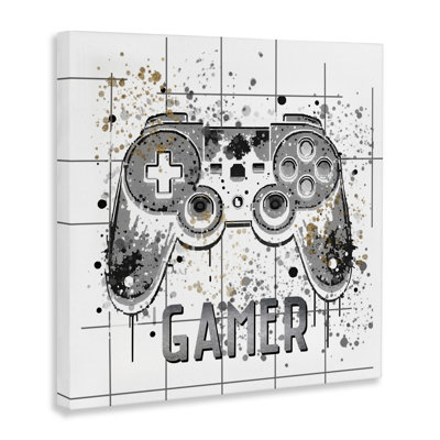 Gamer with Pixel Splatter Canvas, design by Kim Allen