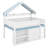 Full Size Low Loft Bed With Canopy Roof, Wood Loft Bed With Storage Cabinet, Open Shelves & Roof Design, House Bed Frame-109839876