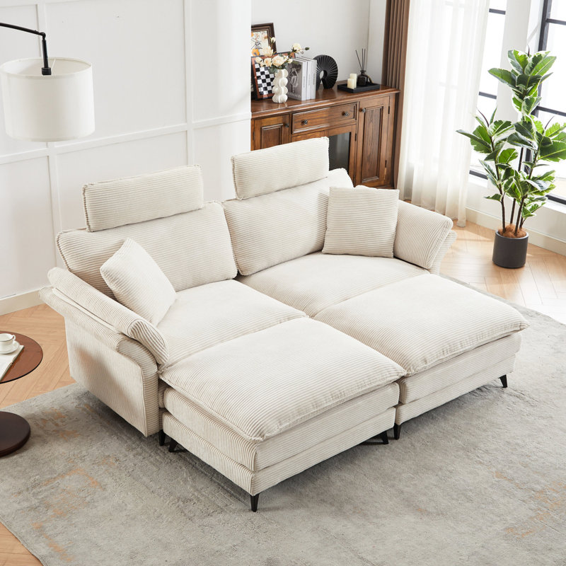 Canapé modulaire moderne avec 2 repose-pieds - canapé confortable en velours côtelé 85,8 po pour le salon (appui-tête beige, appartement