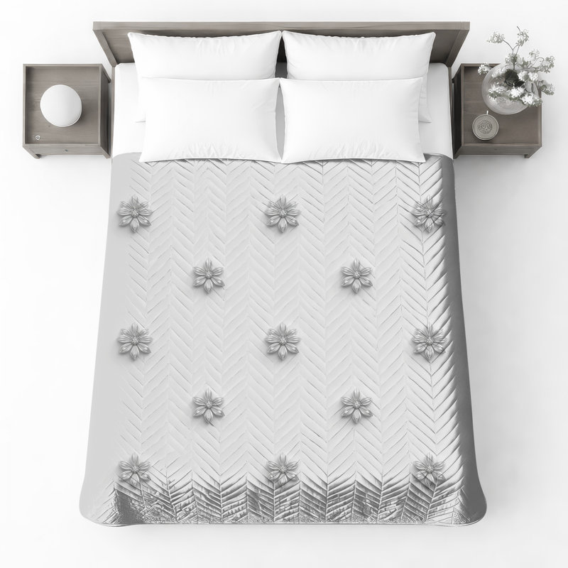 Couvre-lit matelassé argent à motif floral toutes tailles, Queen