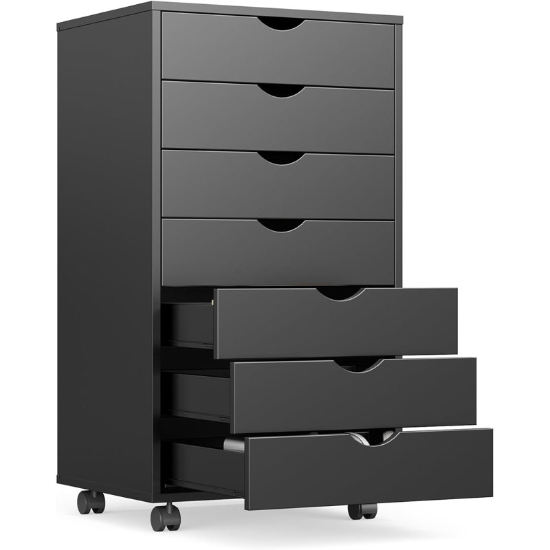 Porte-documents à 7 tiroirs avec rangement pour bureau sous le bureau et rangement vertical à roulettes, Noir