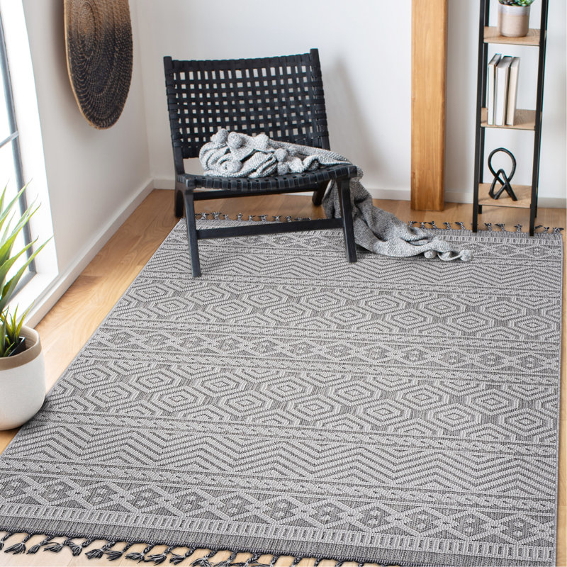 Tapis géométrique gris et blanc 5 x 7, métier à tisser et collection, teint, sans perte de poils, polyvalent, pour vestibule, salle à manger 5 x 7, ambiance relaxante, salon, chambre à coucher