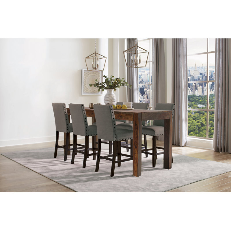 Kappler Upholstered Counter Stool, Counter Stool (25.5" Seat Height), Gray/Antique Noir