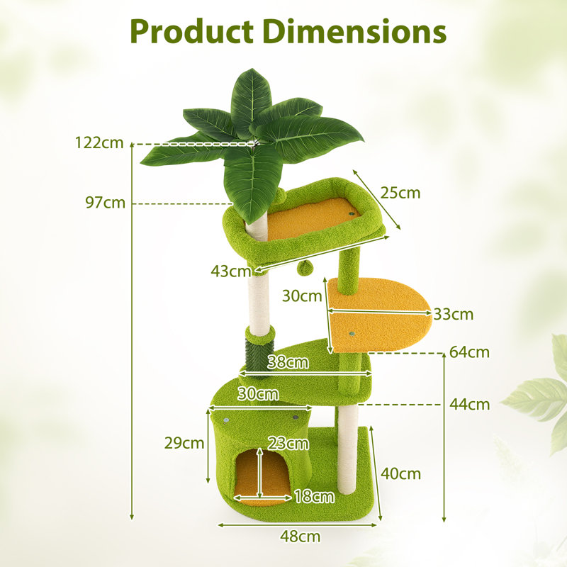 Multi-level Kitty Tower Cute Cat Tree for Adult Cats-Green