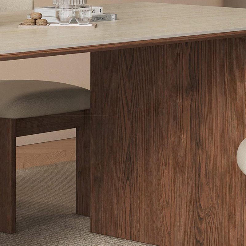 Beige-blanc + brun demi-cercle fritté pierre + solide + table de salle à manger en bois manufacturé