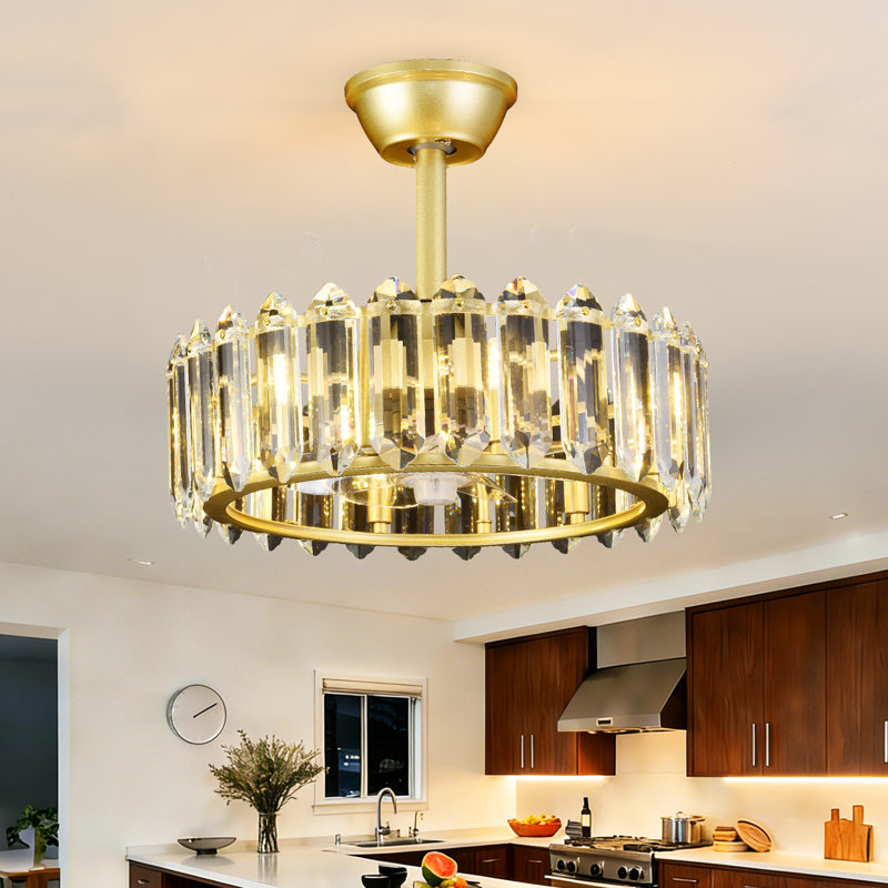 Luxury 20" Gold Prismatic Crystal Flush Mount Ceiling Fan with Lights, Modern Invisible Blades Chandelier Fan Light for Elegant Home Decor,Aureole Radiance,6 G9(Bulb excl)
