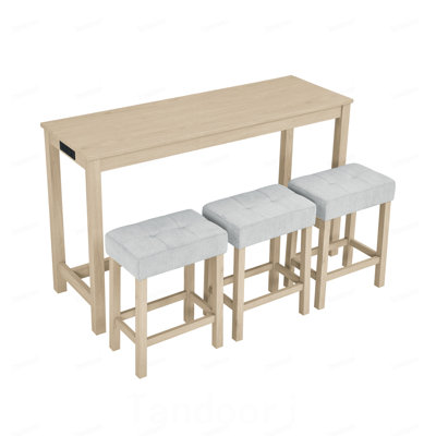 Table de bar 59 pouces, table de salle à manger, table de canapé avec prise de courant, 3 tabourets rembourrés, table de bar 4 pièces et ensemble de chaises pour le salon, la salle à manger, la cuisine