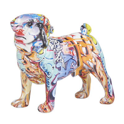 Polystone Graffiti Bulldog Decorative Multi Colored Sculpture