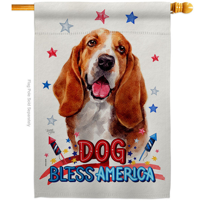 Drapeau de maison Patriotic Basset Hound 2 faces Polyester 40 x 28 pi