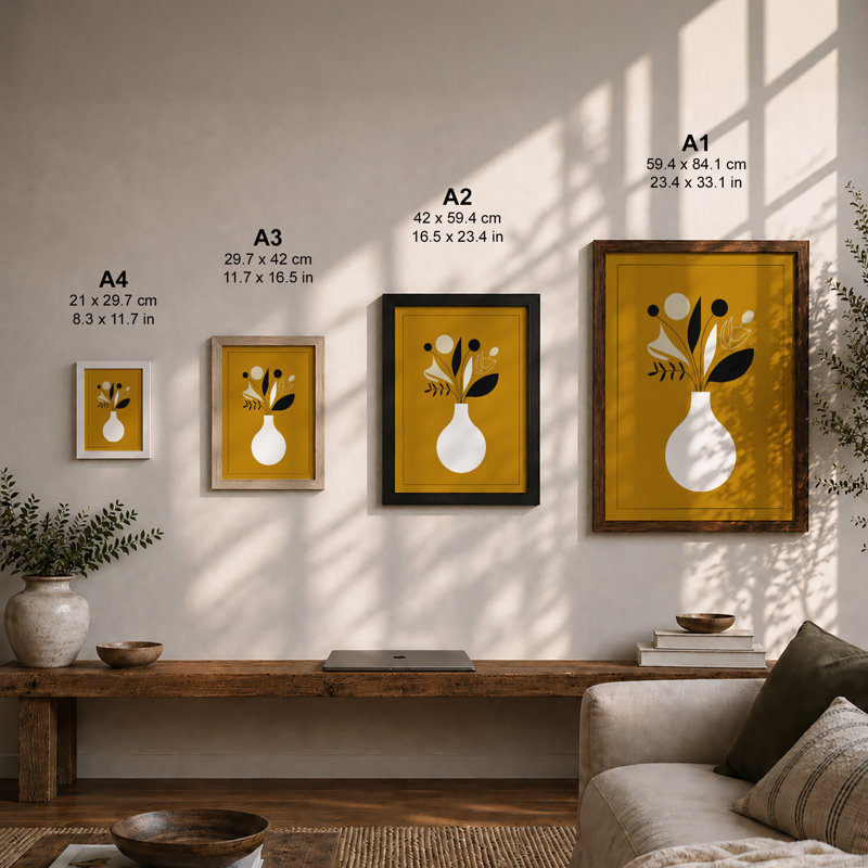 Vessel with Botanical Forms Mid-Century - Framed Print, A1 - 84.1 x 59.4 cm, Black