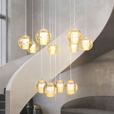  12-Light Modern Remote Control Crystal High Ceilings Led Chandelier,Long Pendant Lights