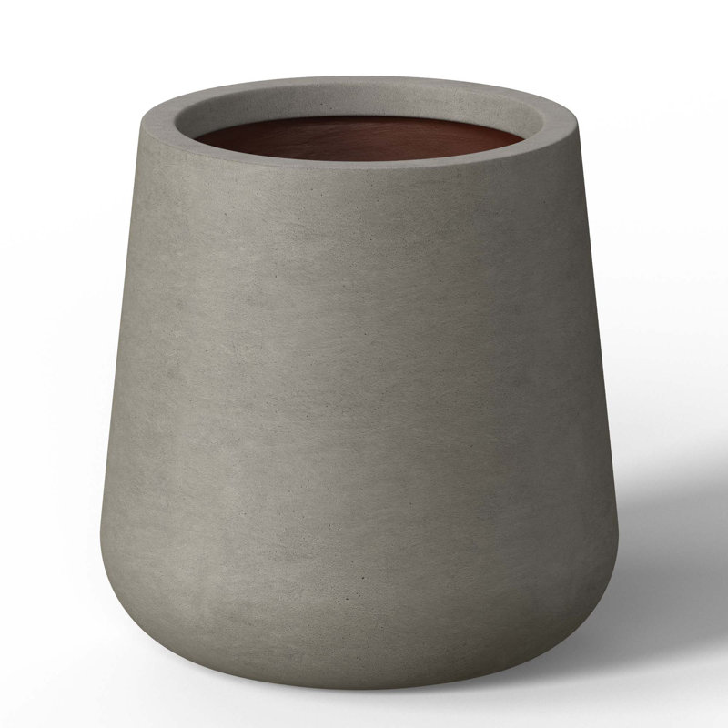 Large Concrete Round Planter / Pot With Drainage Holes, 17.72" H x 17.32" W x 17.32" D, Granite Gray (Upgraded Interior)