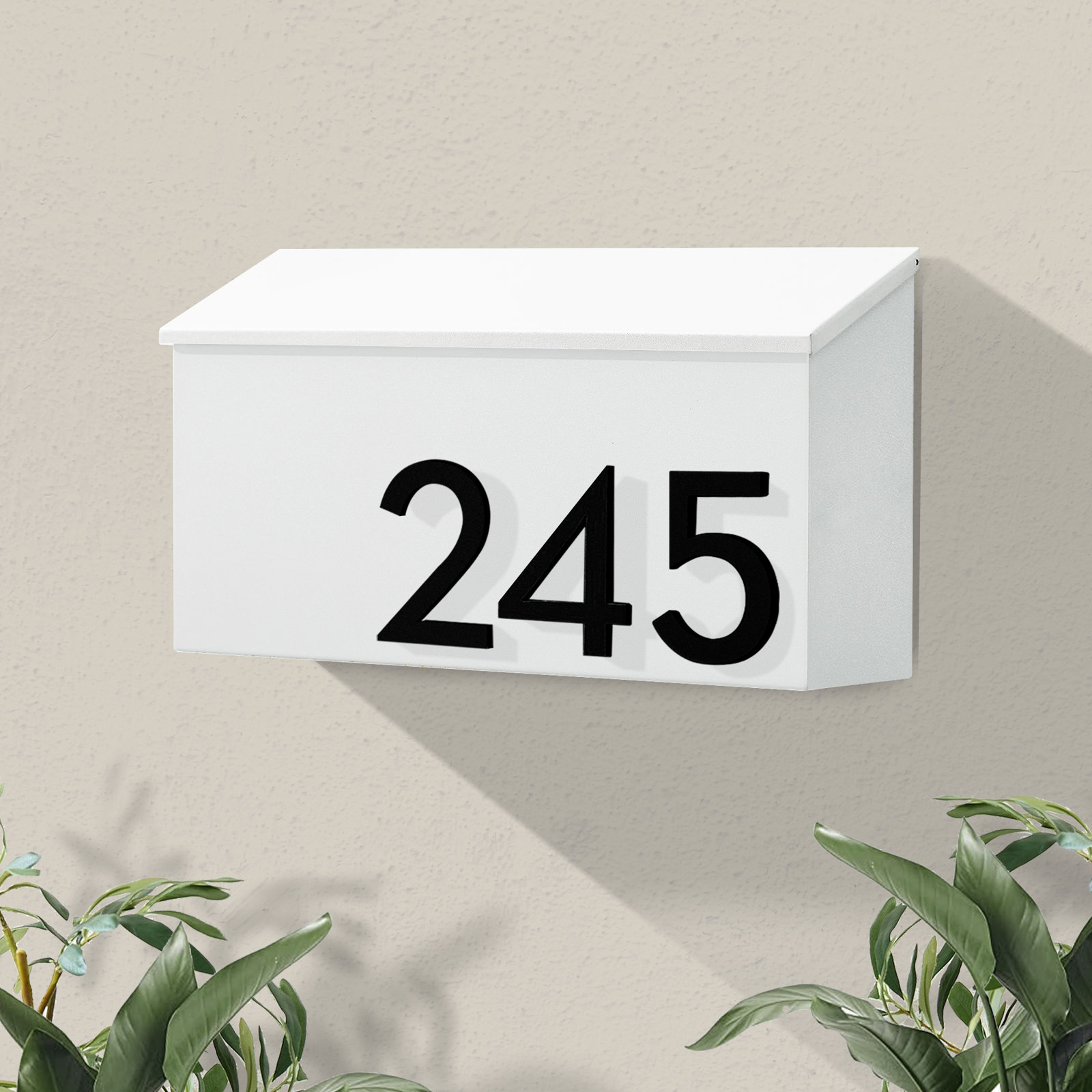 Steel Wall-Mounted Mailbox, Black, White, Yes
