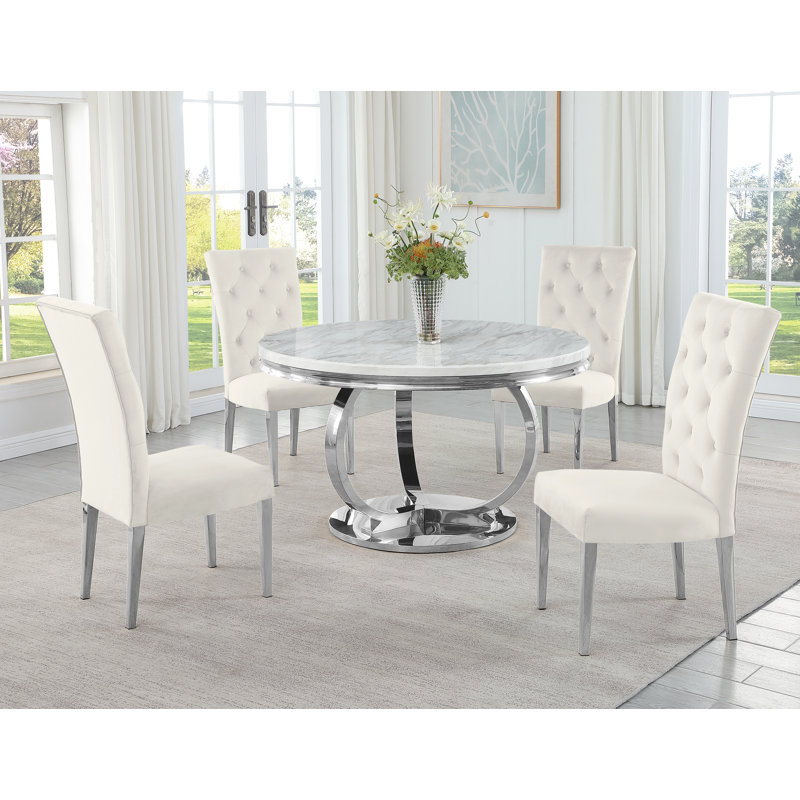 Bollig 5 - Piece Dining Set, 30"H x 52"L x 52"W, Cream, Silver