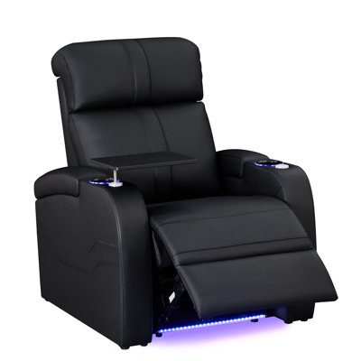 Genuine Leather Electric Reclining Home Theater Sofa with LED Lights and Dual Motor Recliners