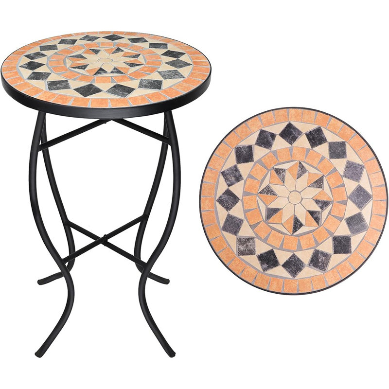 Table d'appoint d'extérieur, petite table basse d'appoint de patio ronde de 14 pouces, table de bout / support de plante résistant aux intempéries pour bistro, balcon, porche, bancs d'extérieur et utilisation à l'intérieur (brun)