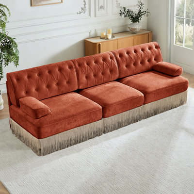 Velours rouge à 3 places avec jupe à pampille et base en bois pour les aires de repos modulaire ergonomique