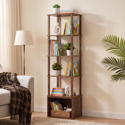 Bibliothèque pivotante à 5 niveaux avec armoire de rangement, bibliothèque tournante à 360° offrant un rangement peu encombrant