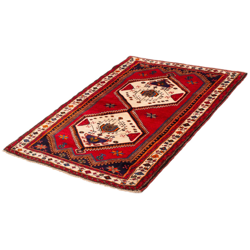 Tapis rouge en laine des années 1990 4 pi 5 po x 6 pi Kalum