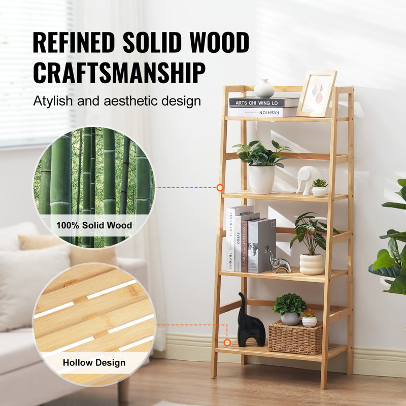 Natural Bamboo 4-Tier Ladder Bookshelf for Plants and Decor