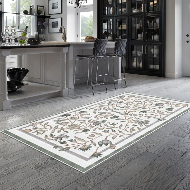 Tapis vert / brun / beige en polyamide tissé à la machine Perception, Tapis de couloir 3 pi 3 po x 6 pi 7 po