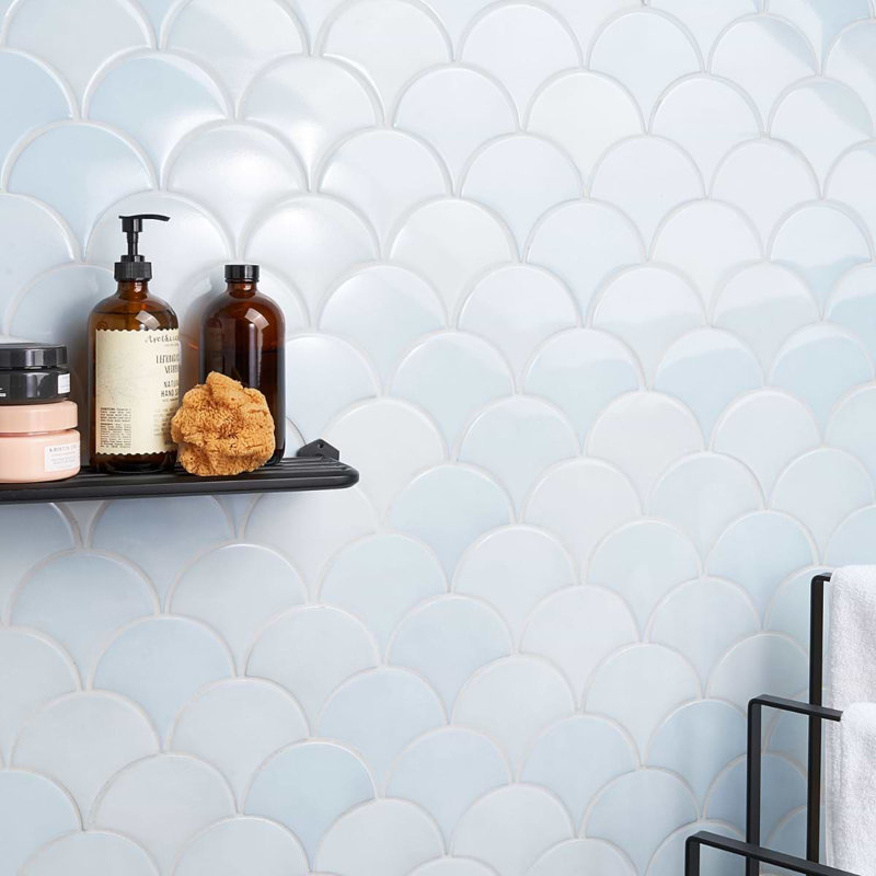 Highwater 5" Fish Scale Polished Ceramic Tile, Maya